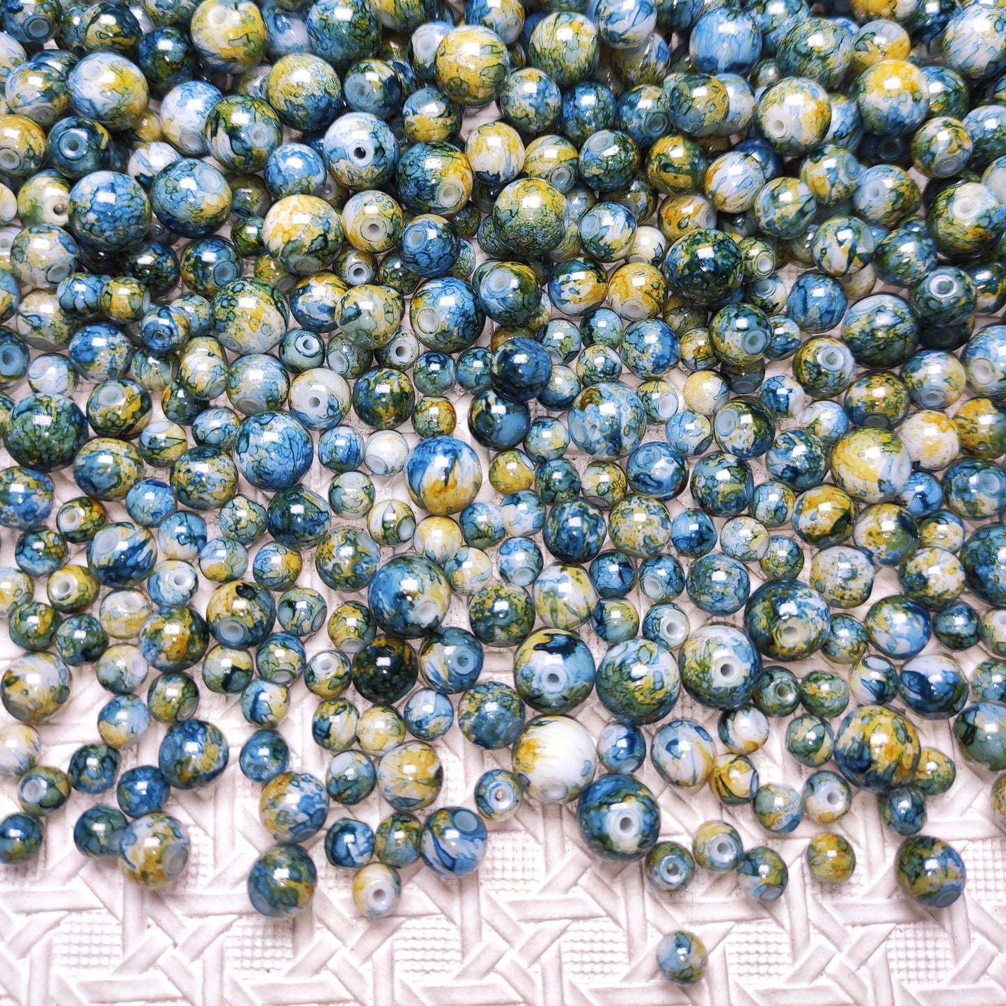 [175] Glass Oil Painting Green Yellow&Blue 6-10mm