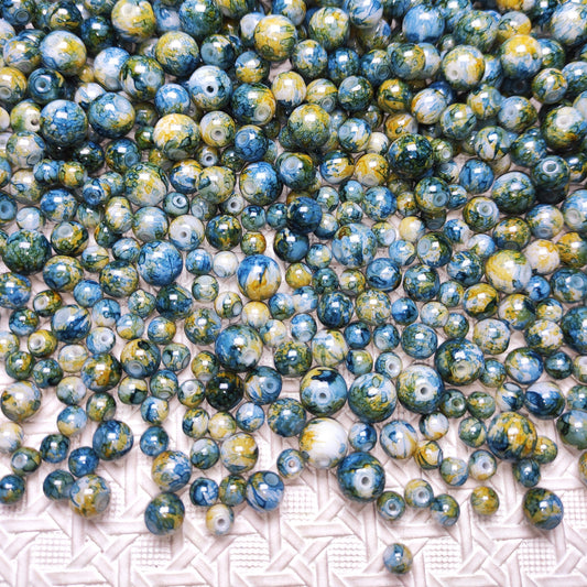 [175] Glass Oil Painting Green Yellow&Blue 6-10mm