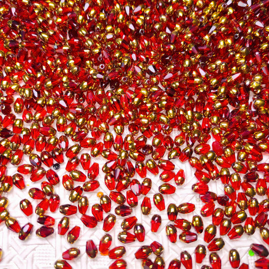 [069] Glass Red Gold Drop Beads